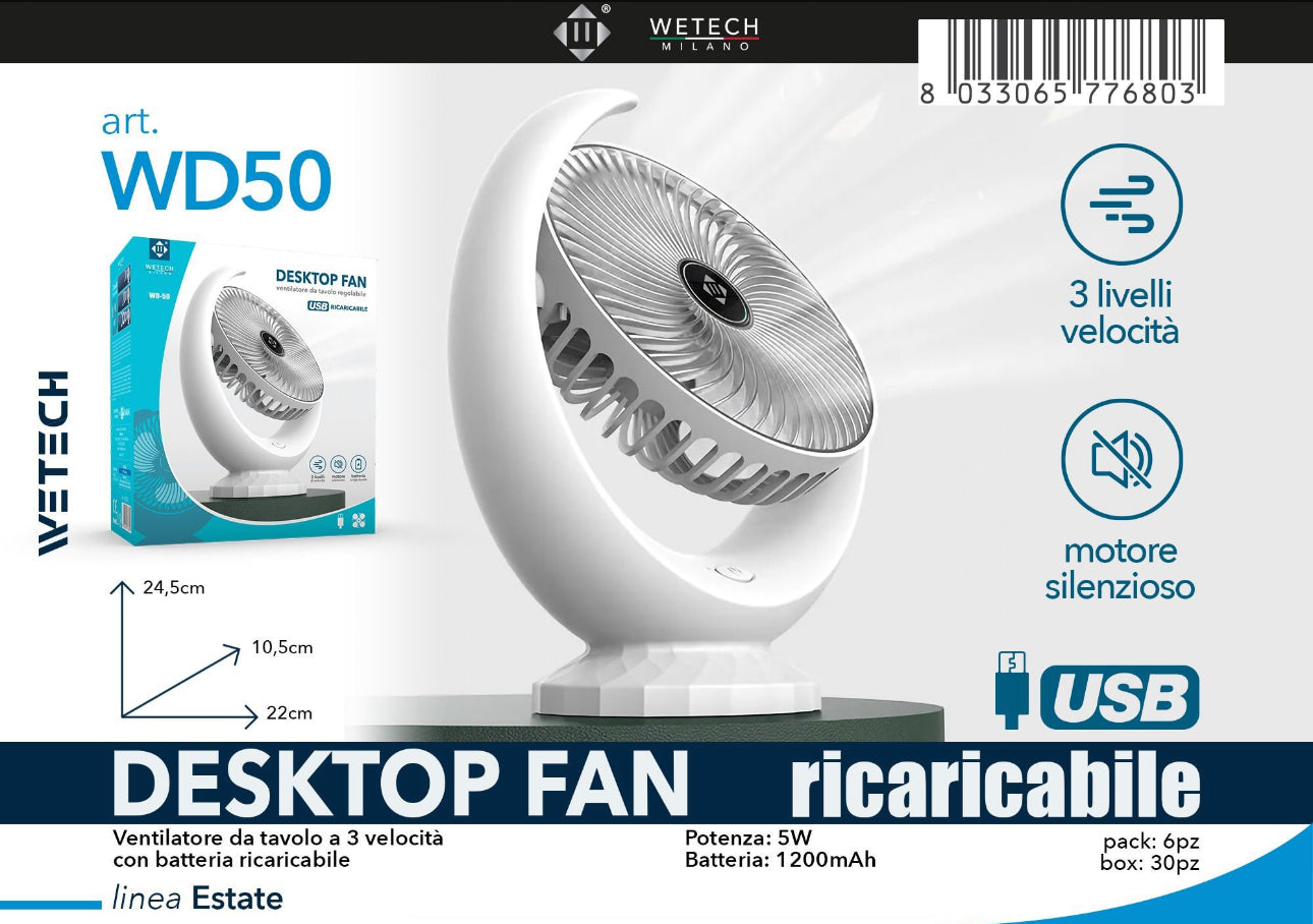 Ventilatore da tavolo ricaricabile 3velocità