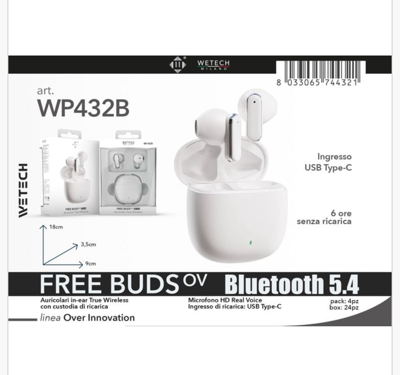FREE BUDS Auricolari Bluetooth 5.4 Bianco