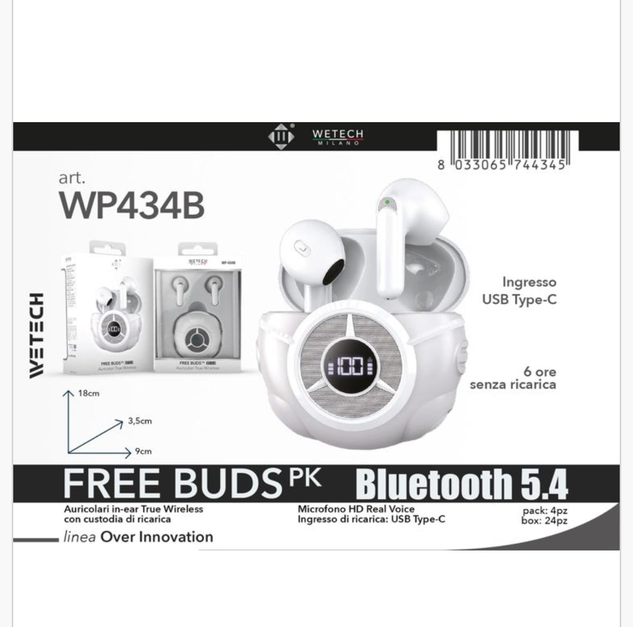 Auricolari Wireless Bluetooth 5.4 con Indicatore di % Batteria
