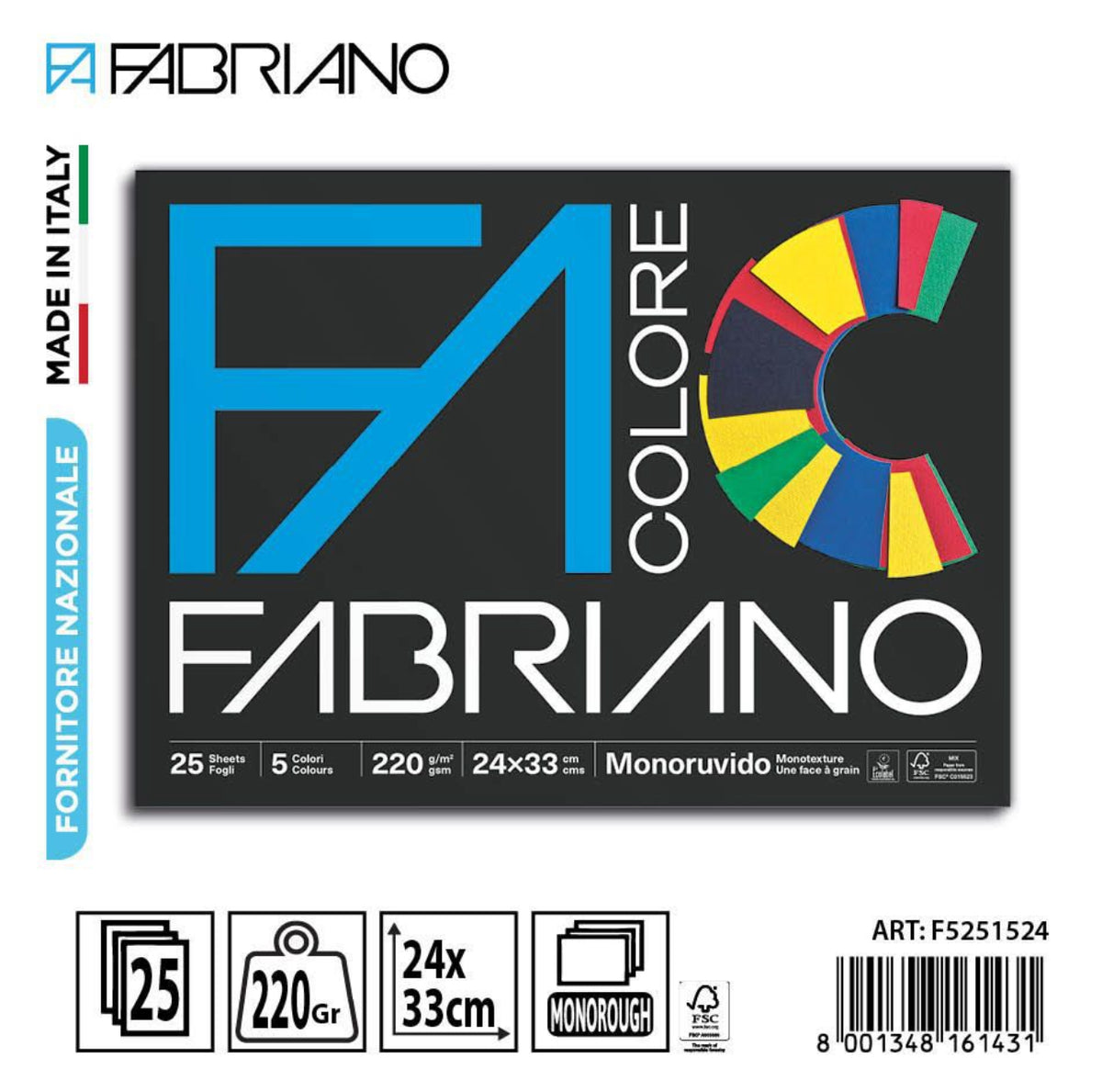 FABRIANO Album colorato F4 24x33cm 25fogli 5colori 220g/m^2