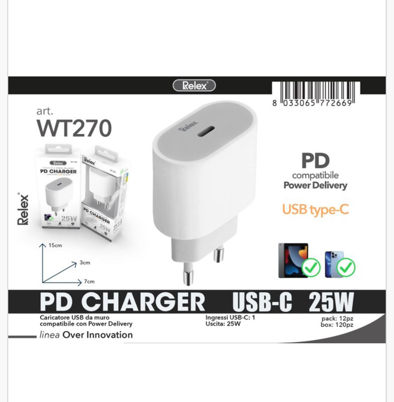 Caricatore USB-C PD 25W Carica Rapida