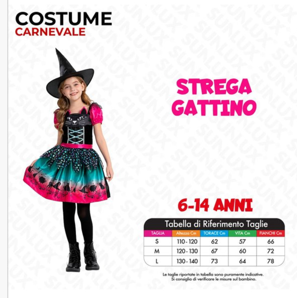 Costume Strega Gatto 6-14 Anni