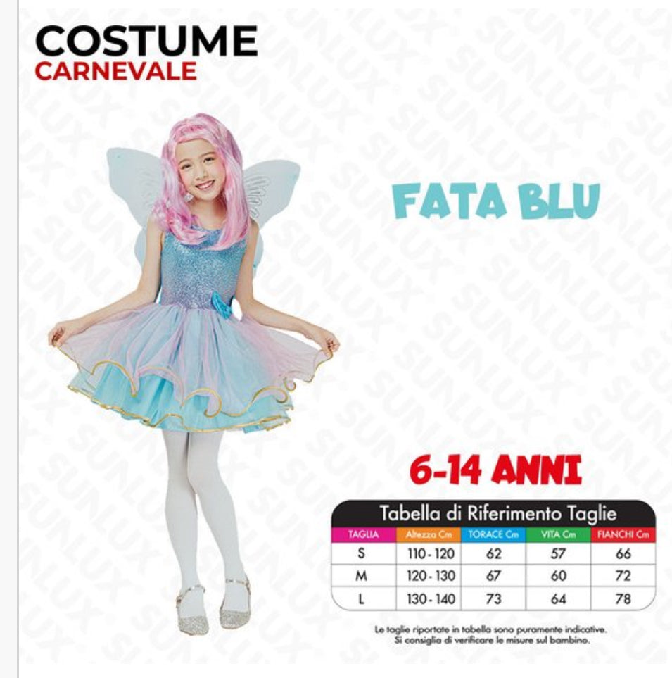Costume Fata Blu 6-14 Anni