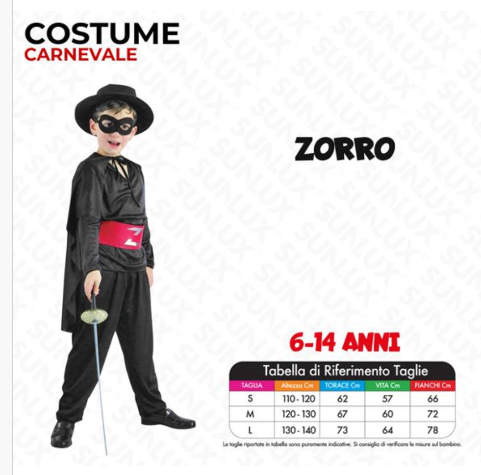 Costume Zorro 6-14 anni