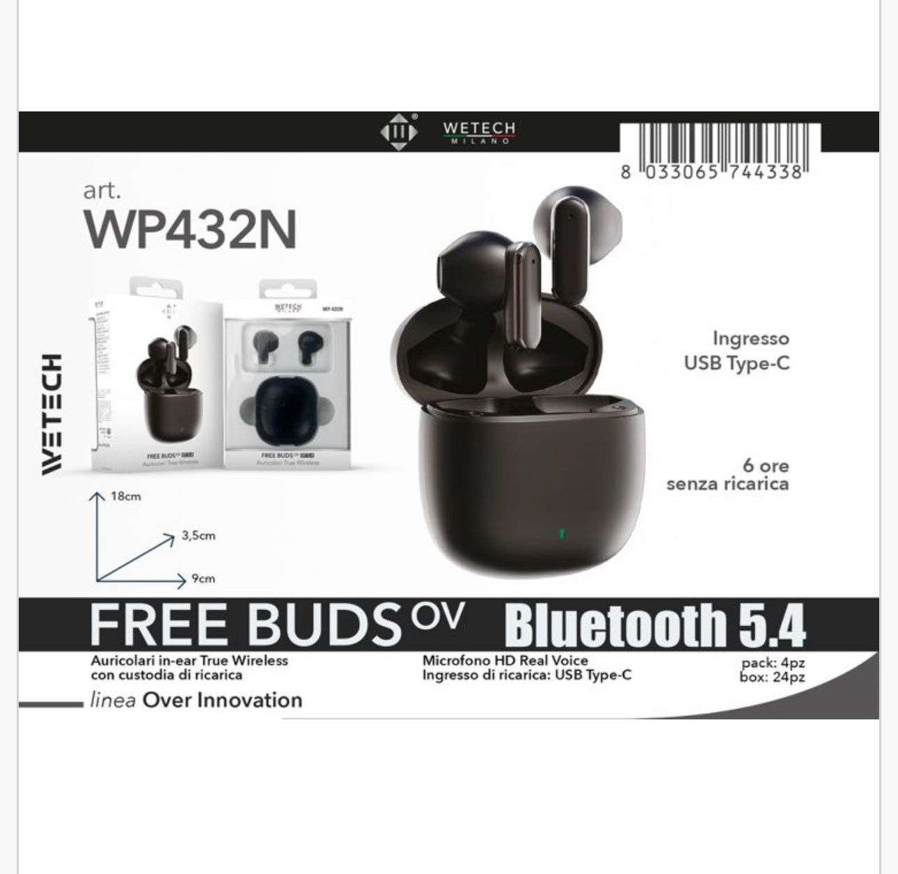 FREE BUDS Auricolari Bluetooth 5.4 Nero
