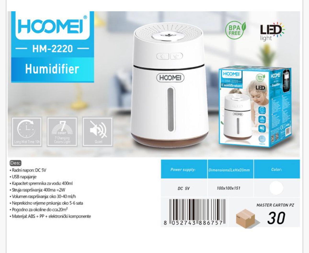 Umidificatore 5V 400ml