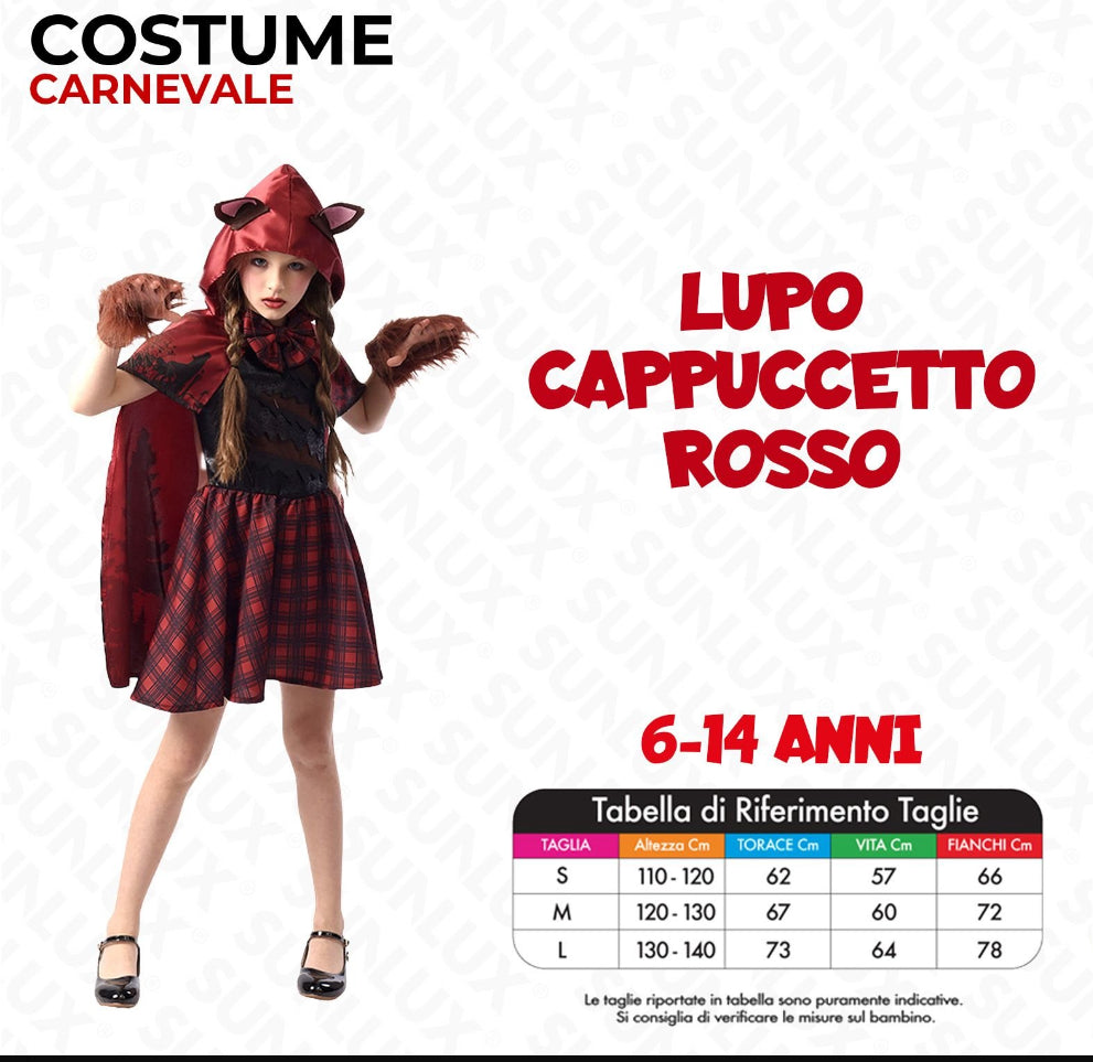 Costume Lupo Cappuccetto 6-14 Anni