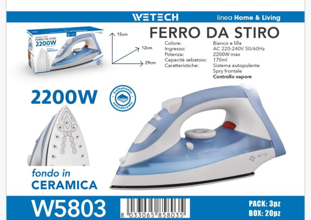 Ferro da Stiro 2200W fondo in ceramica